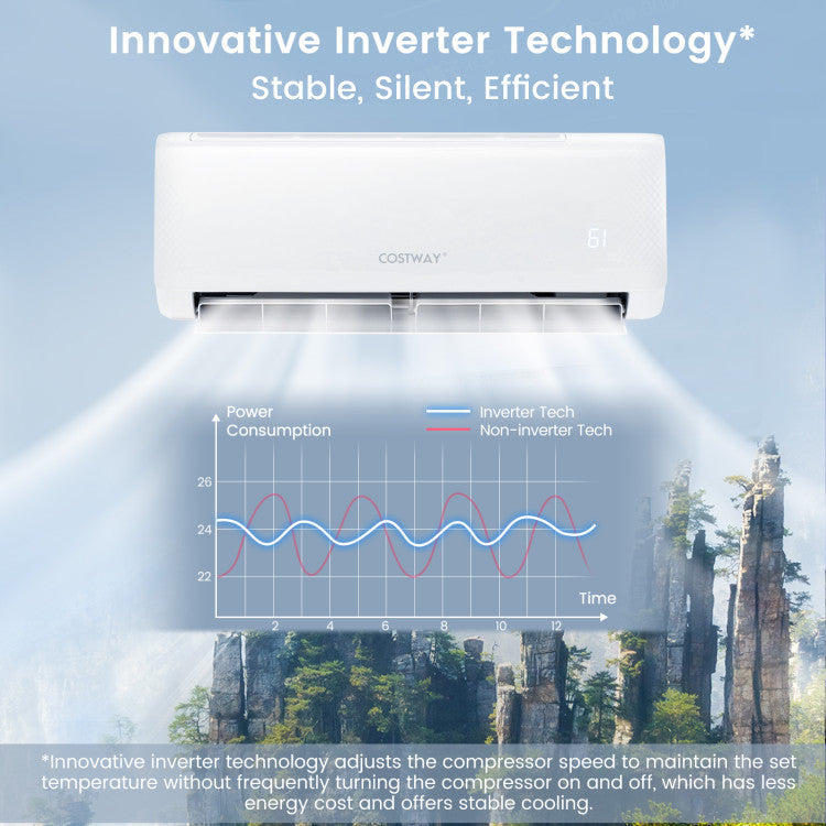 Pillowle 12000 BTU ductless mini split air conditioner with heater pump, Energy Star certified, 21 SEER2, 208-230V unit