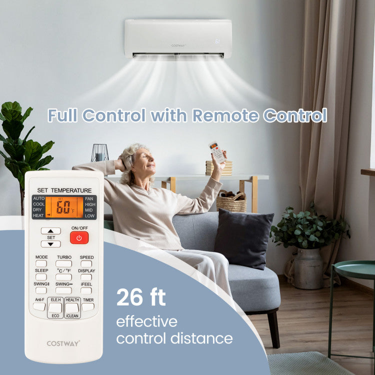 Pillowle 12000 BTU Energy Star ductless mini split air conditioner with heater pump, 21 SEER2, 208-230V indoor unit.