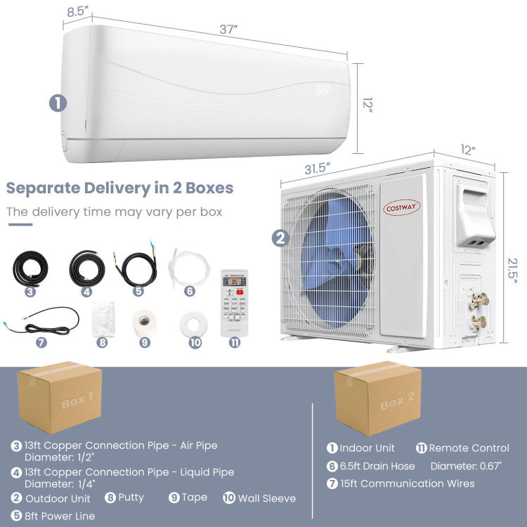 Pillowle 18000 BTU 19 SEER2 ductless mini split air conditioner and heater unit for efficient climate control