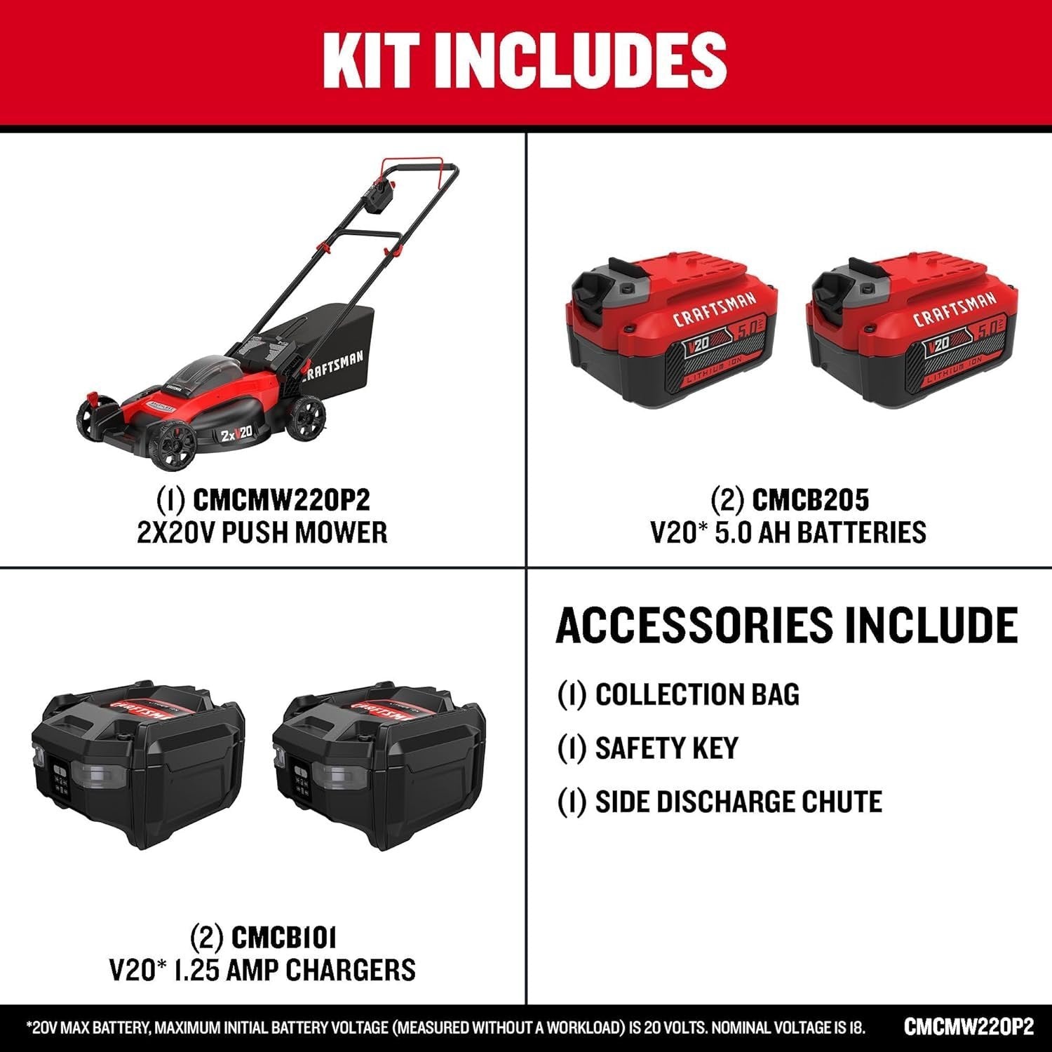Pillowle CRAFTSMAN V20 cordless push lawn mower with 20-inch deck, showing the mower's cutting deck and handle in a yard setting.