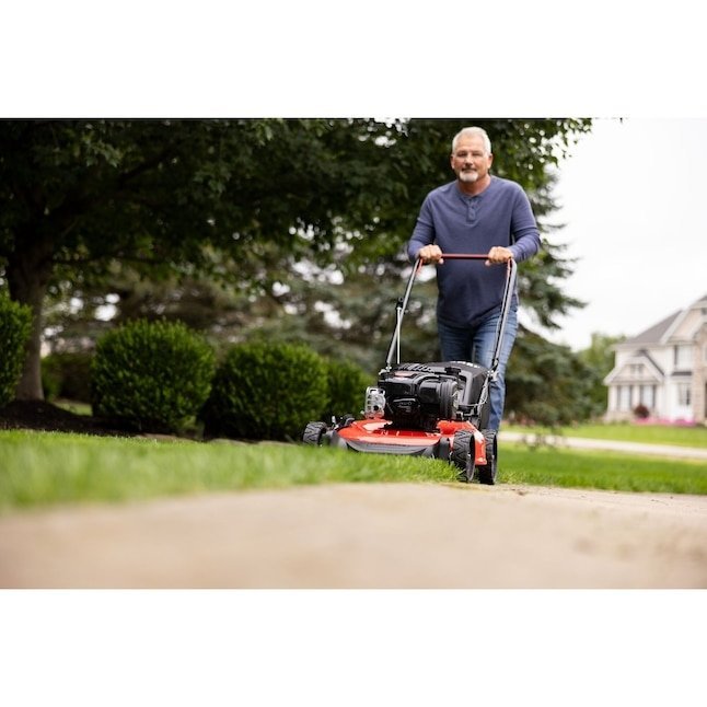 Pillowle Craftsman M110 gas push lawn mower with 21-inch deck and 140cc engine, shown on a lawn.