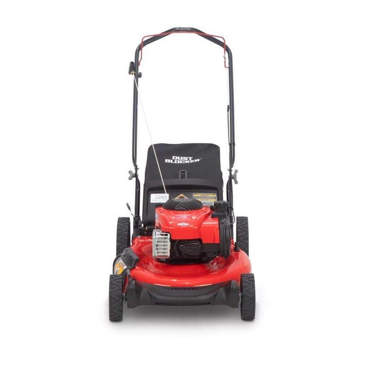 Pillowle Craftsman gas lawn mower with 21-inch cutting deck and 150cc engine, shown on a well-maintained lawn.