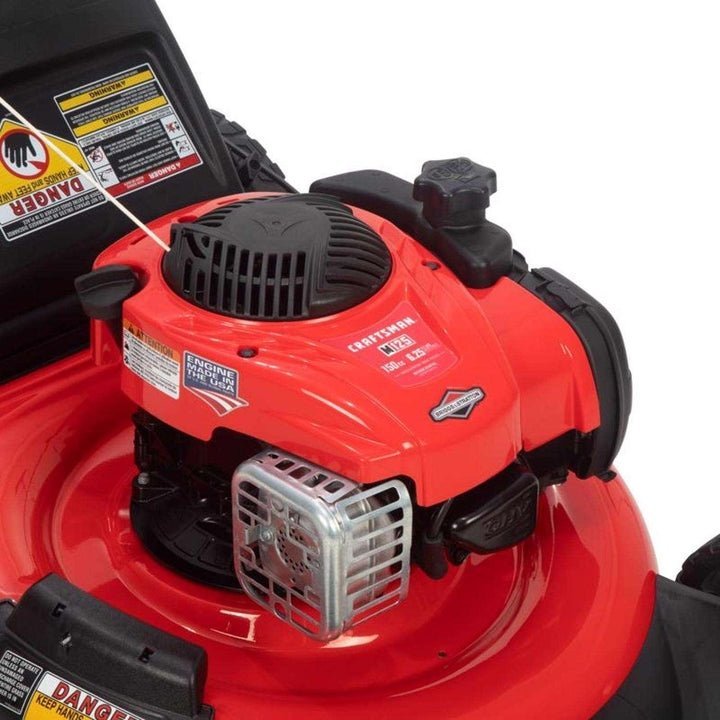 Pillowle Craftsman 21-inch gas lawn mower with 150cc engine, model 11A-B26B791, showing the mower's cutting deck and engine.