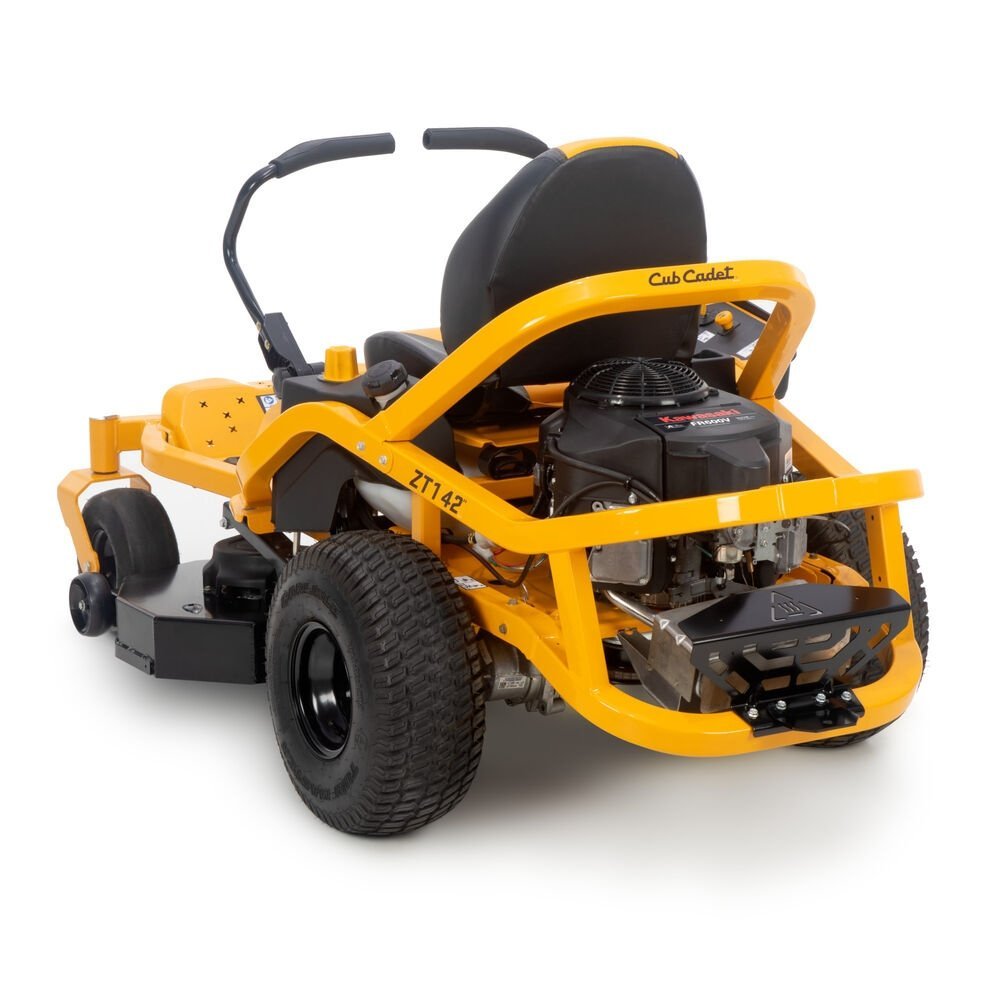Cub Cadet Ultima ZT1 42 Fab zero-turn riding mower with a wide cutting deck and comfortable seat, ideal for lawn care.