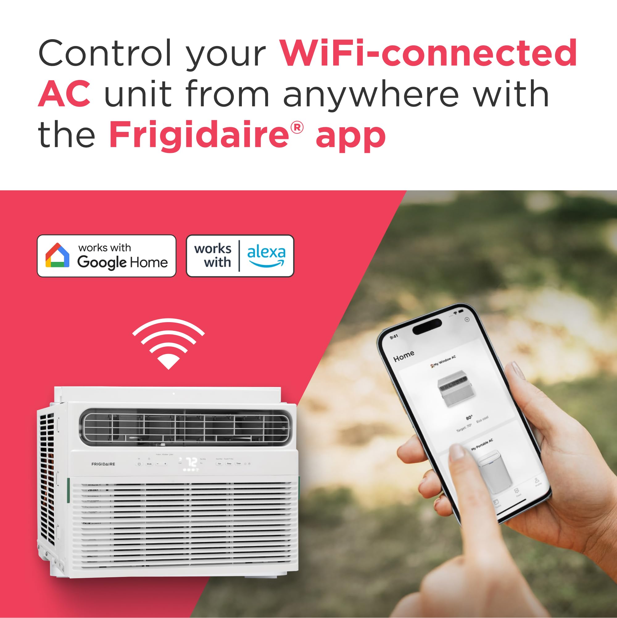 Pillowle 10,000 BTU smart window air conditioner with Wi-Fi, remote control, and digital display cooling a room up to 450 sq ft.