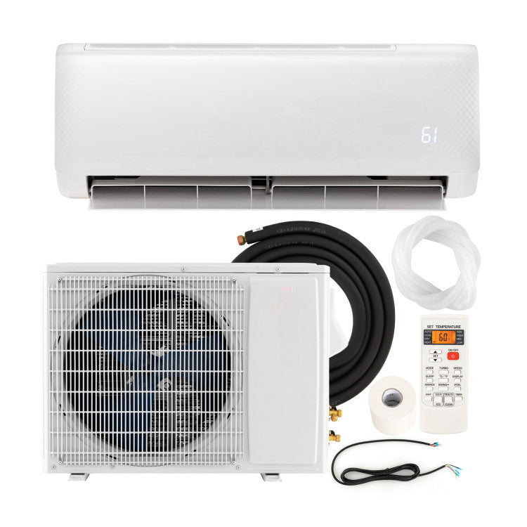 Pillowle Energy Star 12000 BTU 21 SEER2 ductless mini split air conditioner with heater pump, mounted on a wall indoors