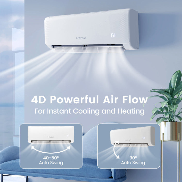 Pillowle Energy Star Certified 12000 BTU ductless mini split air conditioner with heater pump, 21 SEER2, 208-230V, sleek indoor unit