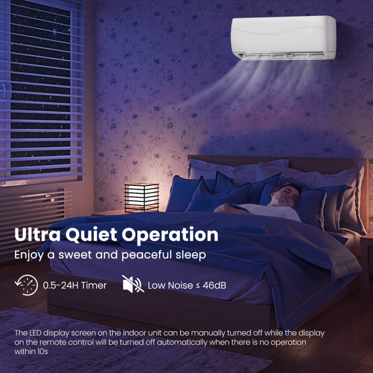 Pillowle 18000 BTU 19 SEER2 ductless mini split air conditioner and heater unit mounted on wall