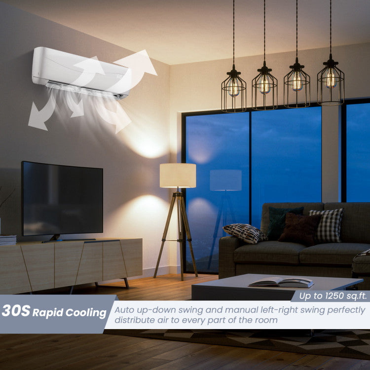 Pillowle 18000 BTU 19 SEER2 ductless mini split air conditioner and heater unit mounted on wall
