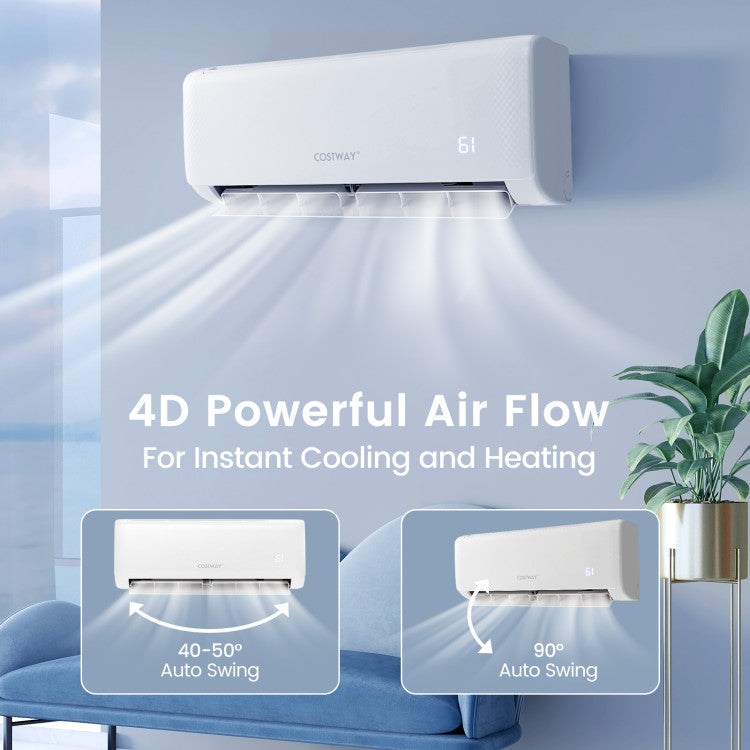 Pillowle 22000 BTU 21 SEER2 ductless mini split air conditioner and heater, wall-mounted unit with digital display