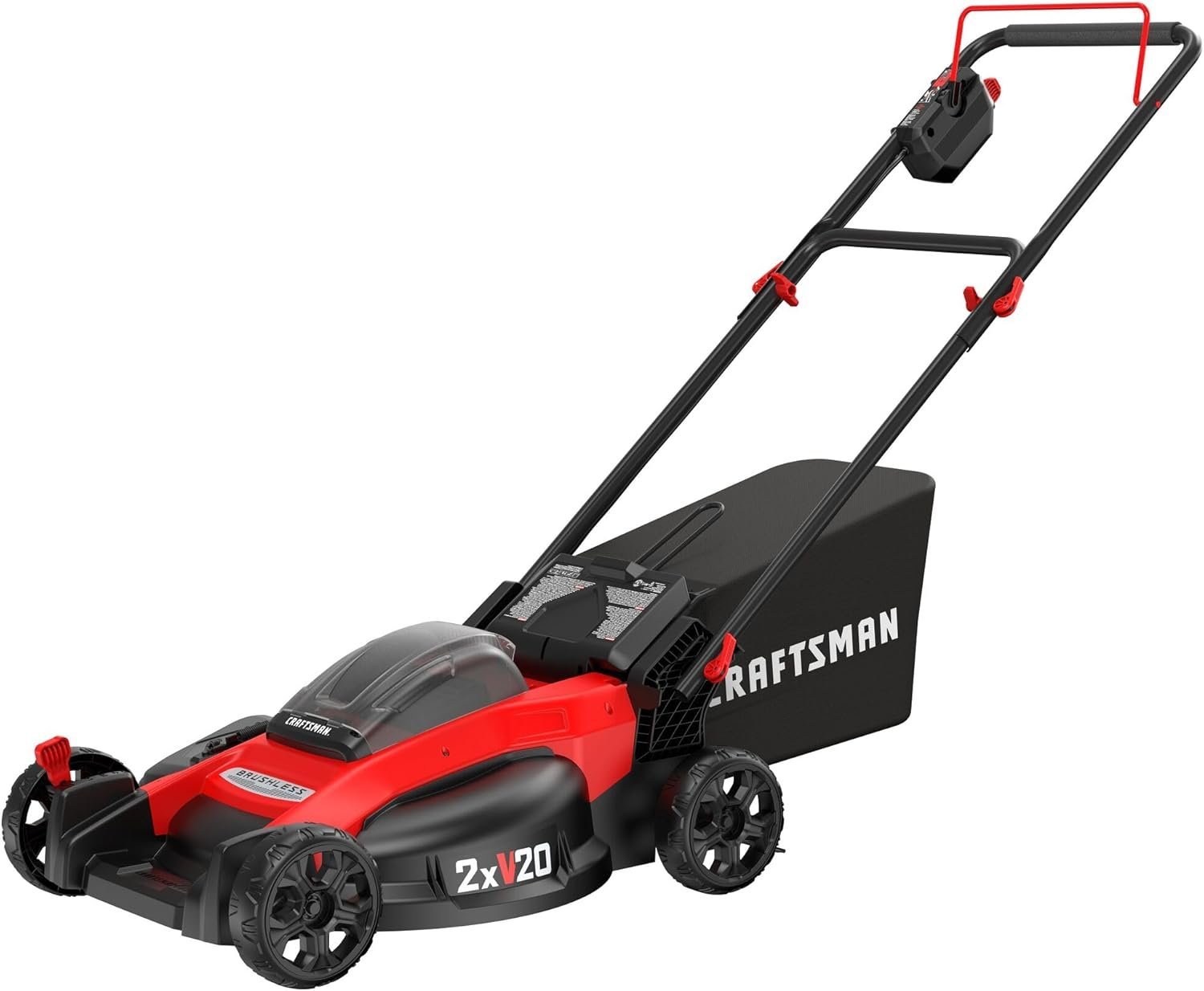 Pillowle Craftsman V20 cordless push lawn mower with 20-inch deck, black and green design, and ergonomic handle for easy mowing
