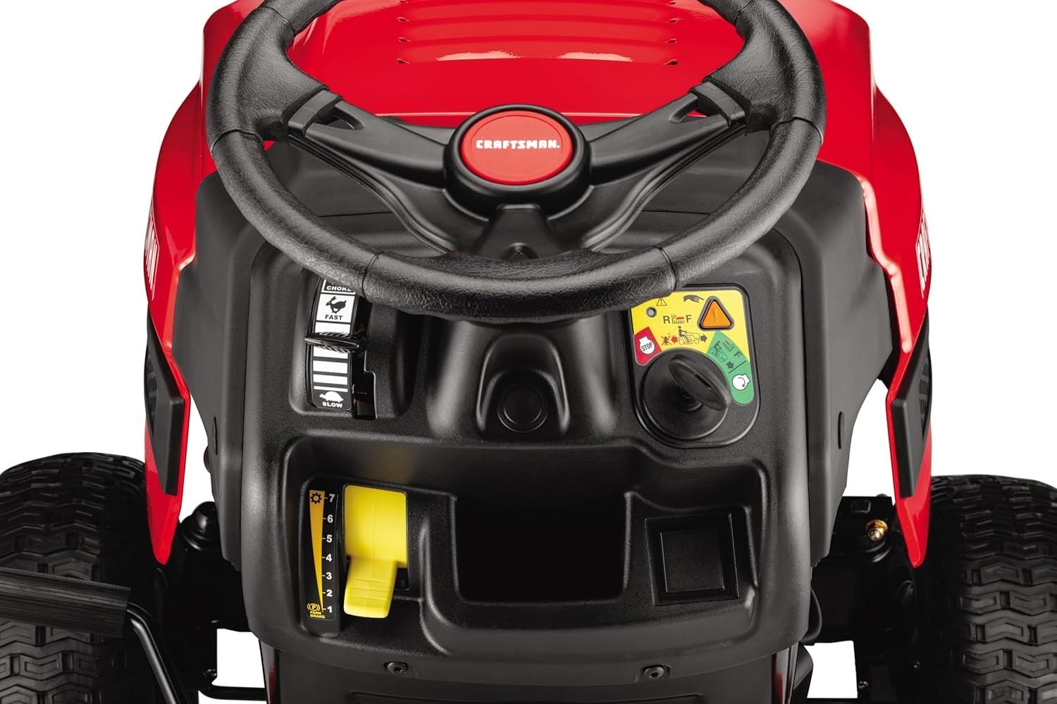 Pillowle Craftsman gas riding lawn mower with 42-inch deck and gear drive, shown from the side on a grassy lawn.