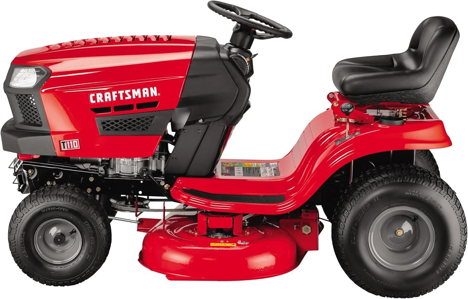 Pillowle Craftsman gas riding lawn mower with 42-inch deck and gear drive, shown on a grassy lawn.