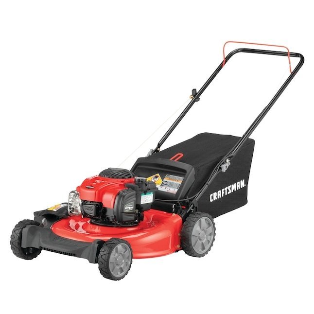 Pillowle Craftsman M110 gas lawn mower with 21-inch deck and 140cc engine, showing the mower on a lawn.