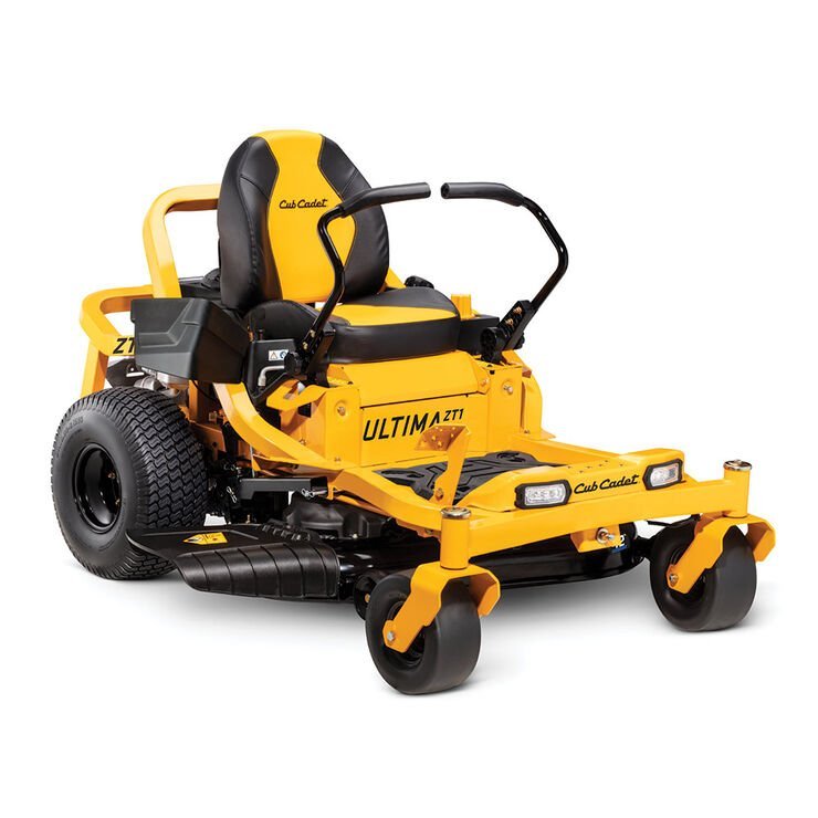 Cub Cadet Ultima ZT1 zero turn mower with 42-inch deck, 22 HP Kohler engine, and lap bar control in a lush green lawn setting.