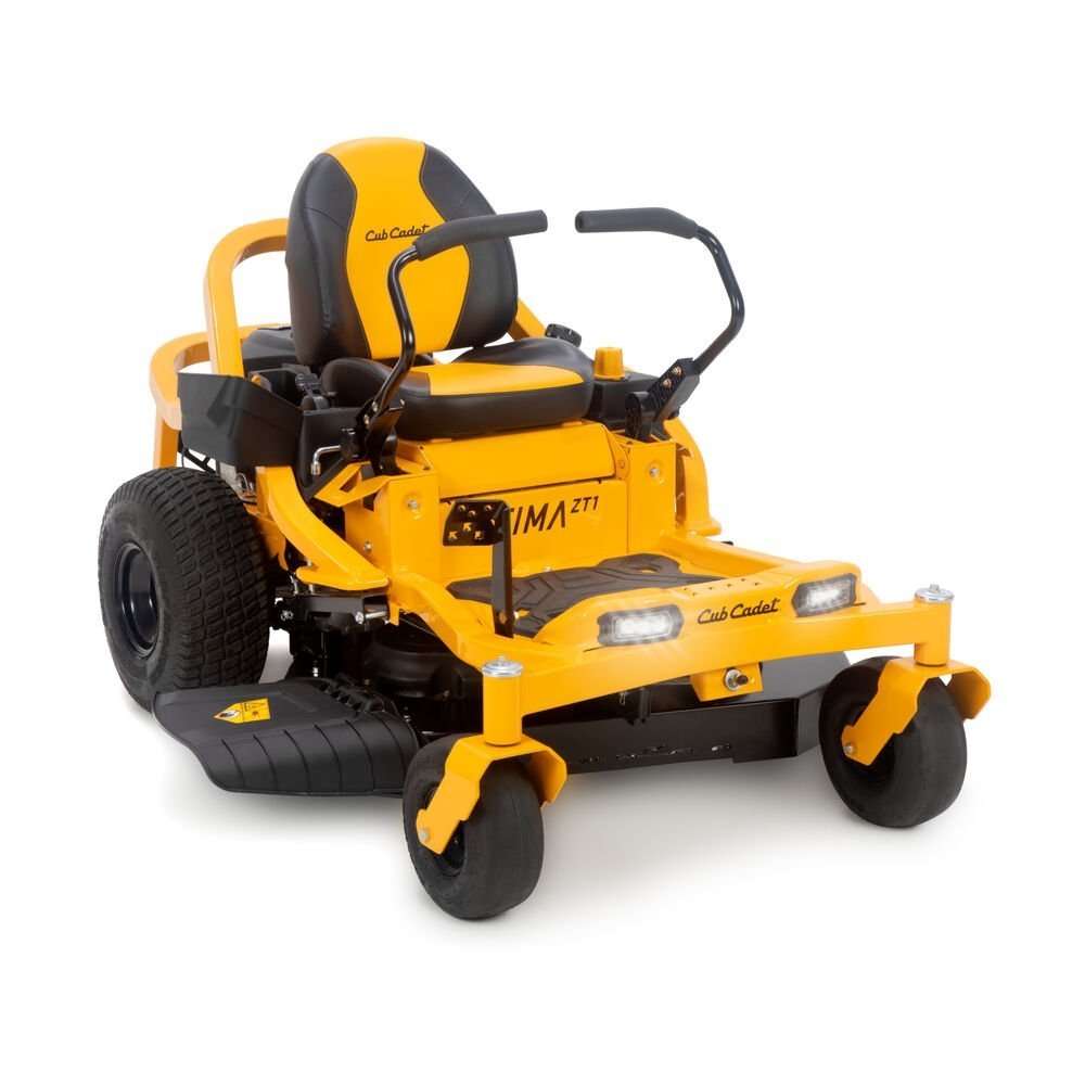 Cub Cadet Ultima ZT1 42 Fab zero-turn riding mower with wide cutting deck and comfortable seat, ideal for residential lawn care.