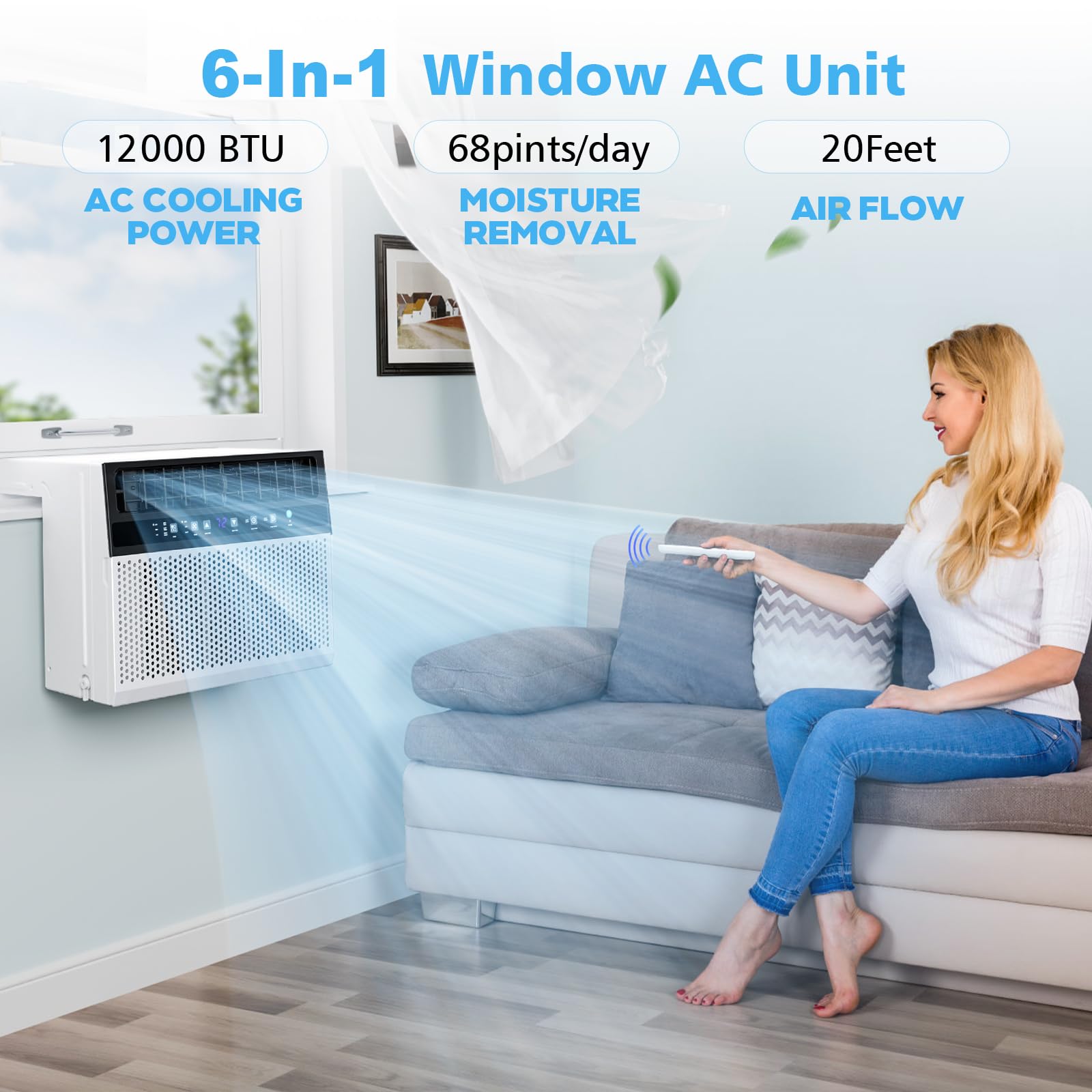 COWSAR U-Shaped 12000 BTU Window Air Conditioner, Window AC Unit Cools Up to 550 Sq.Ft, Quiet Operation for Large Bedroom