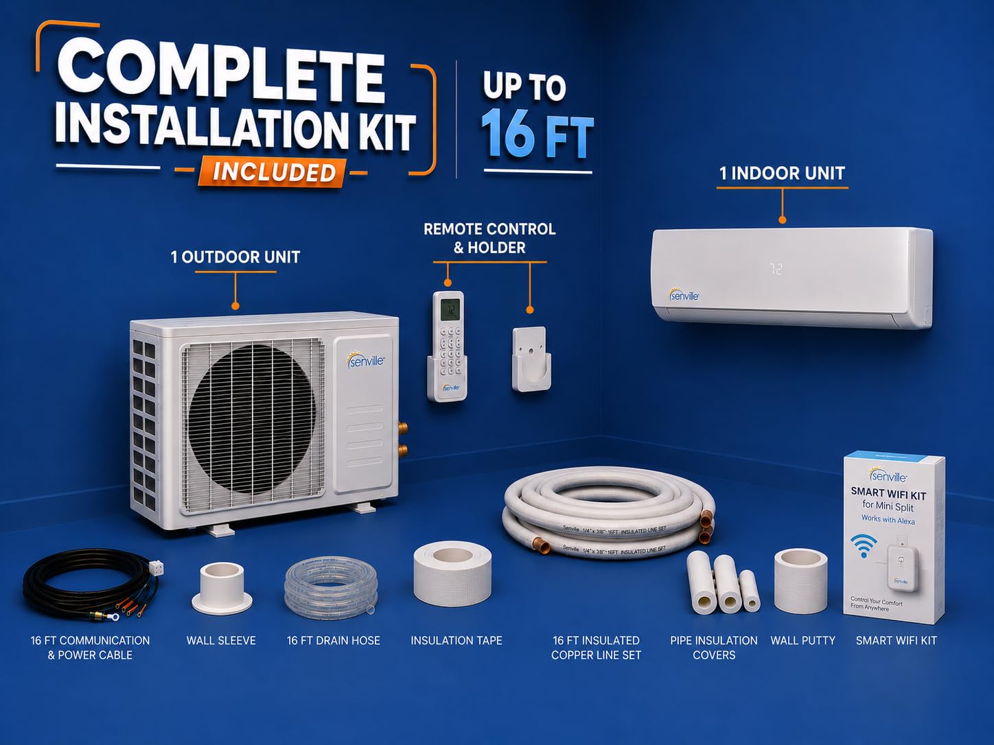 Pillowle LETO Mini Split Air Conditioner and Heat Pump in white, 24000 BTU, mounted on a wall for cooling and heating.