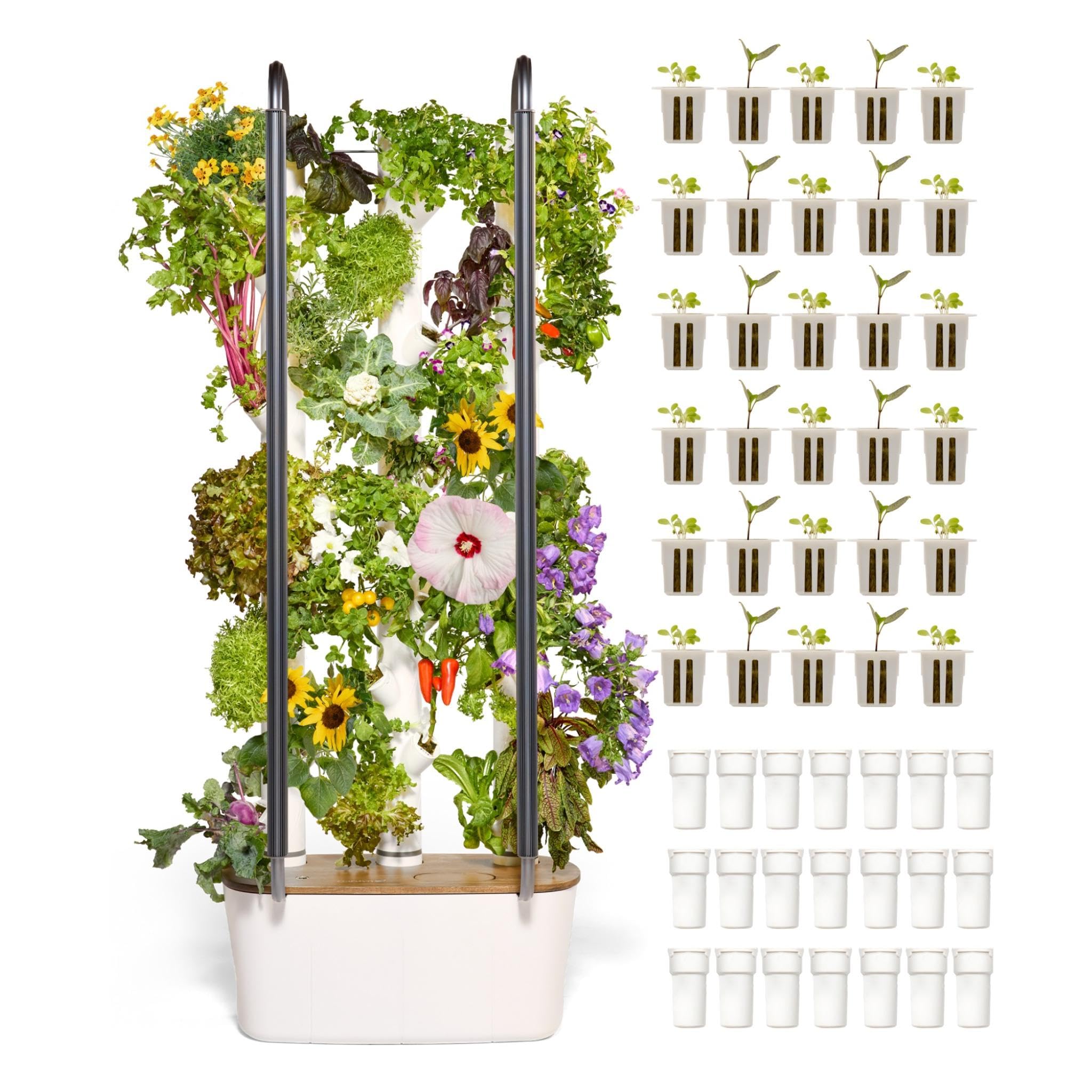 Vertical hydroponics growing system kit by Pillowle for 30 plants, featuring multiple plant slots and water circulation components.