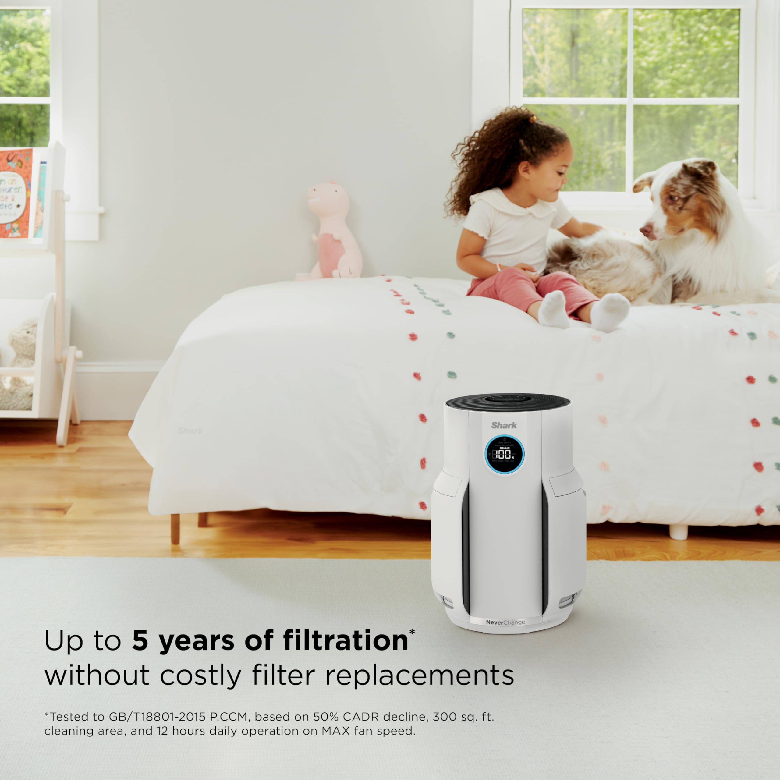Pillowle NeverChange Air Purifier Max HP302 in dove color with odor neutralizer, compact home air purifier on a modern living room.