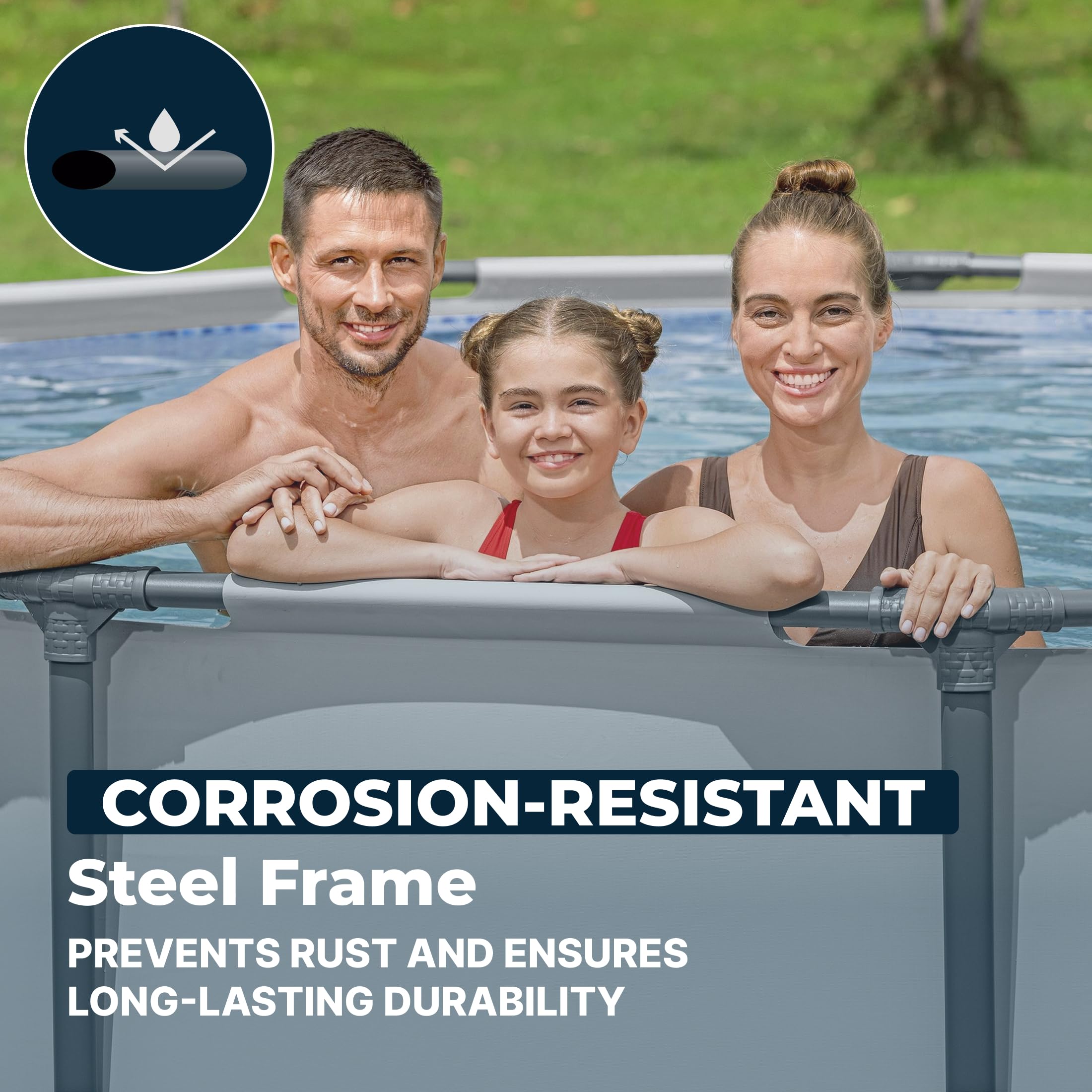 Steel Pro MAX 20 ft round above ground swimming pool with metal frame, filter pump, and outdoor setup by Pillowle.