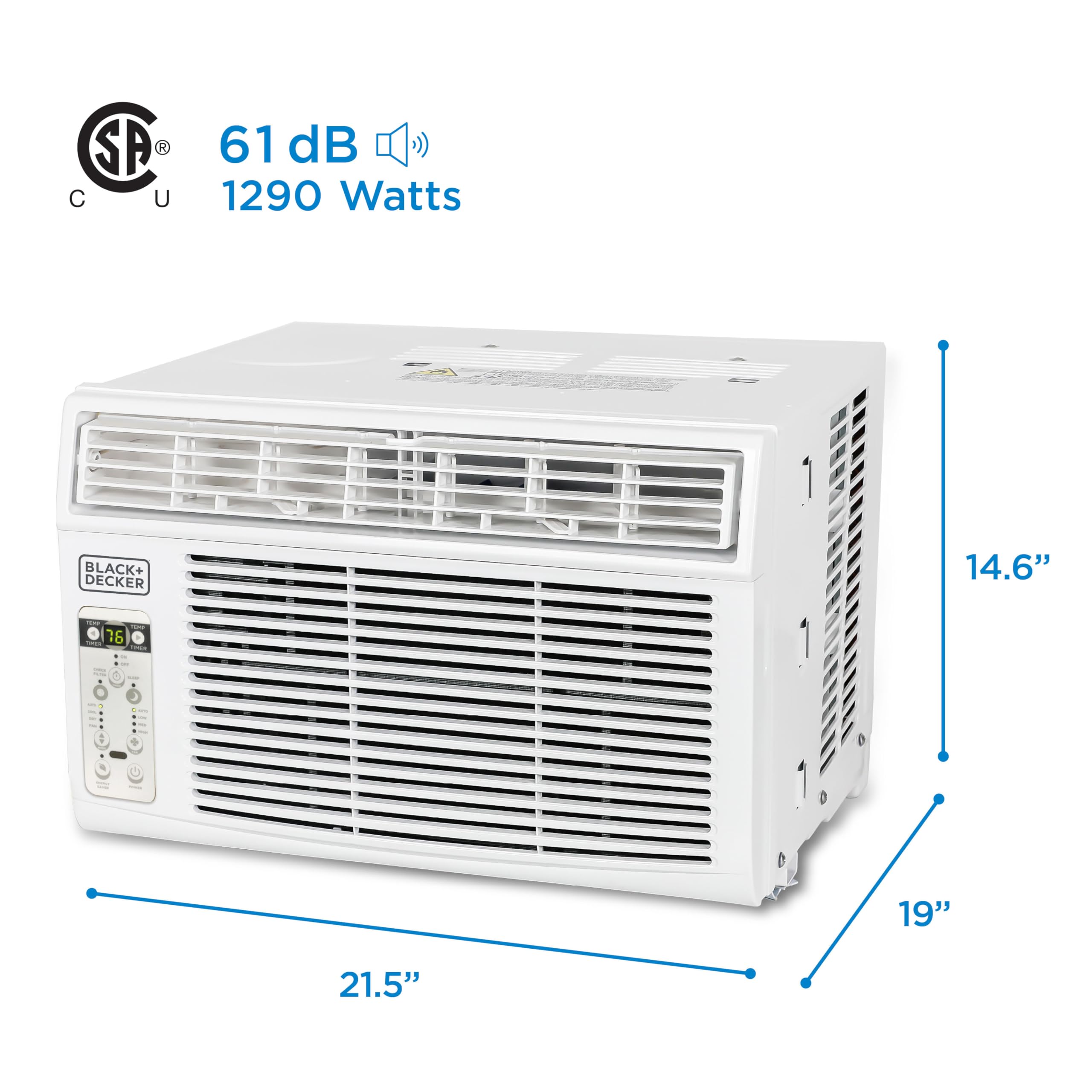 White Pillowle Window Air Conditioner 14300 BTU model BD145WT6 installed in a window, showing vents and control panel.