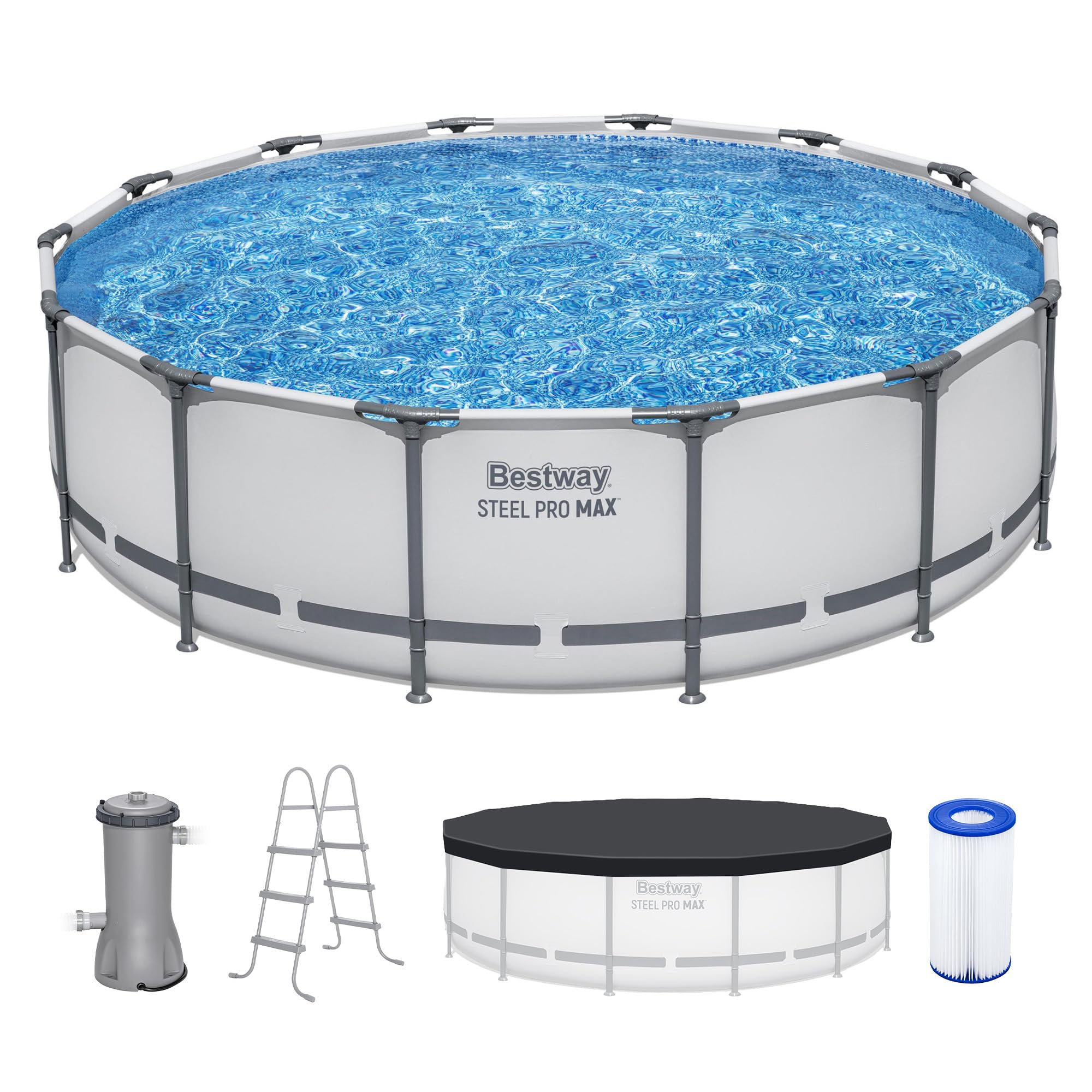 Steel Pro MAX 20ft round above ground swimming pool with metal frame, filter pump, and outdoor setup by Pillowle