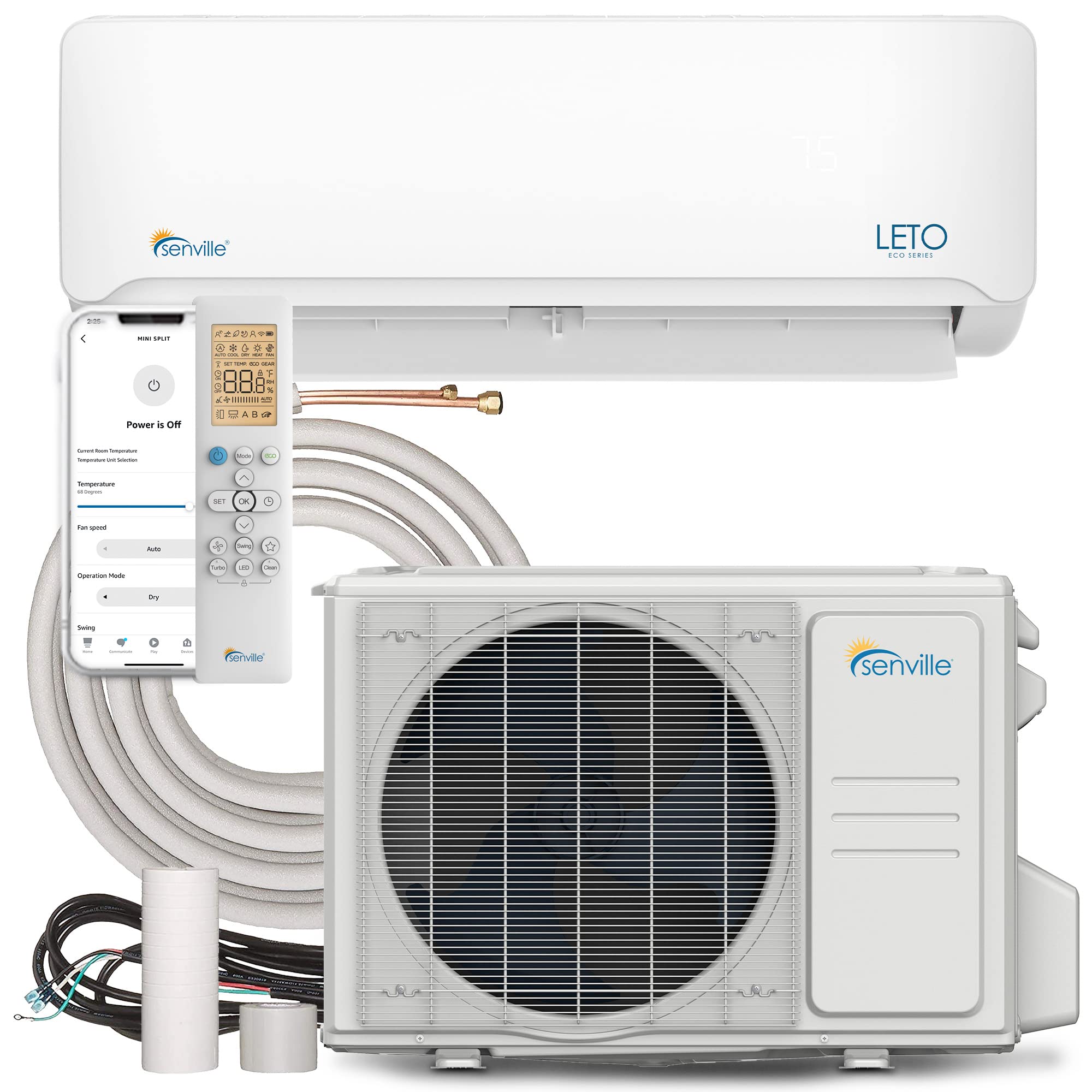 Pillowle LETO Mini Split Air Conditioner and Heat Pump in white, 24000 BTU, mounted on wall for cooling and heating.