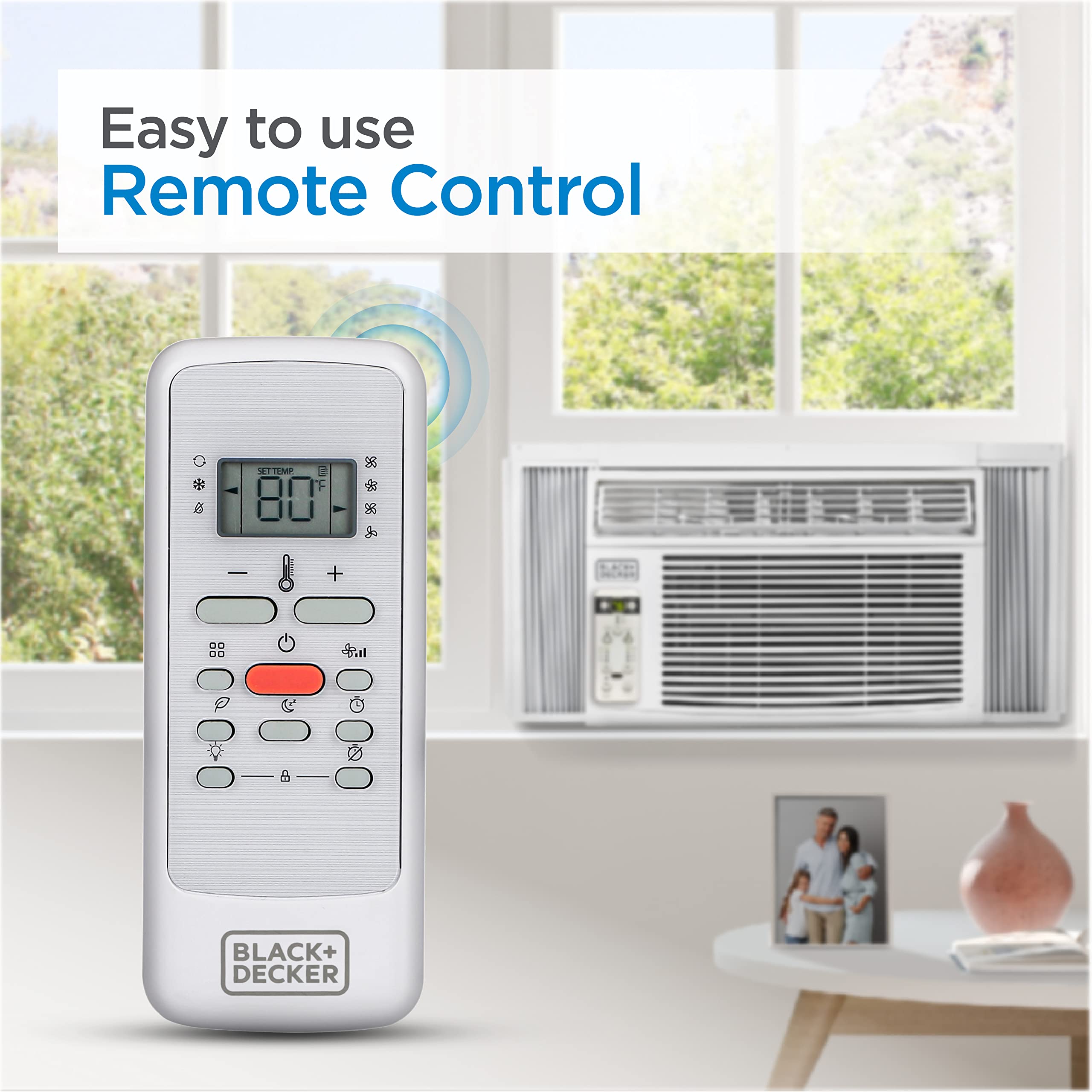 White Pillowle 14300 BTU window air conditioner model BD145WT6 installed in a window, ready to cool a room effectively