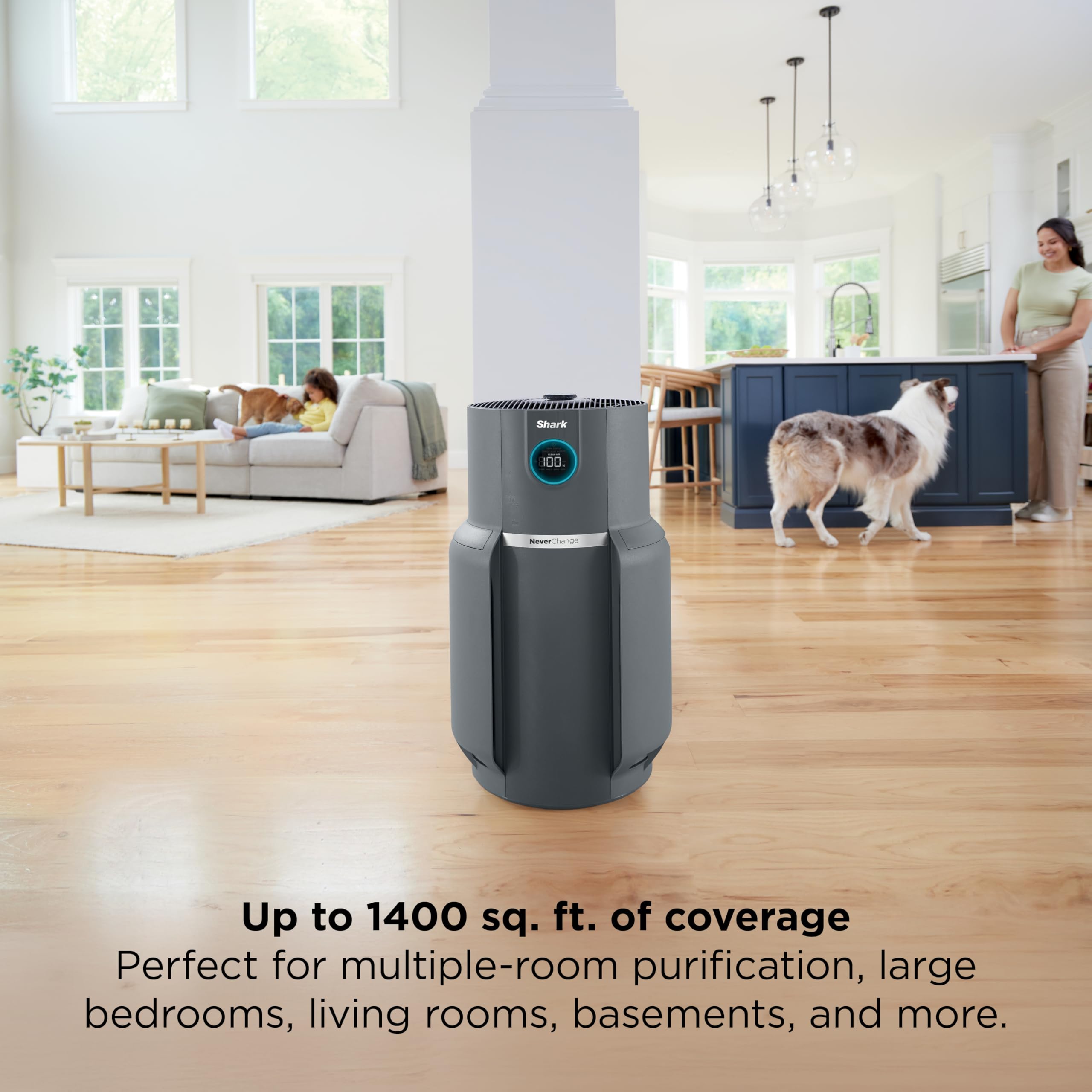 Pillowle NeverChange Air Purifier Max HP302 in Dove color with odor neutralizer, compact home air purifier on a modern living room.