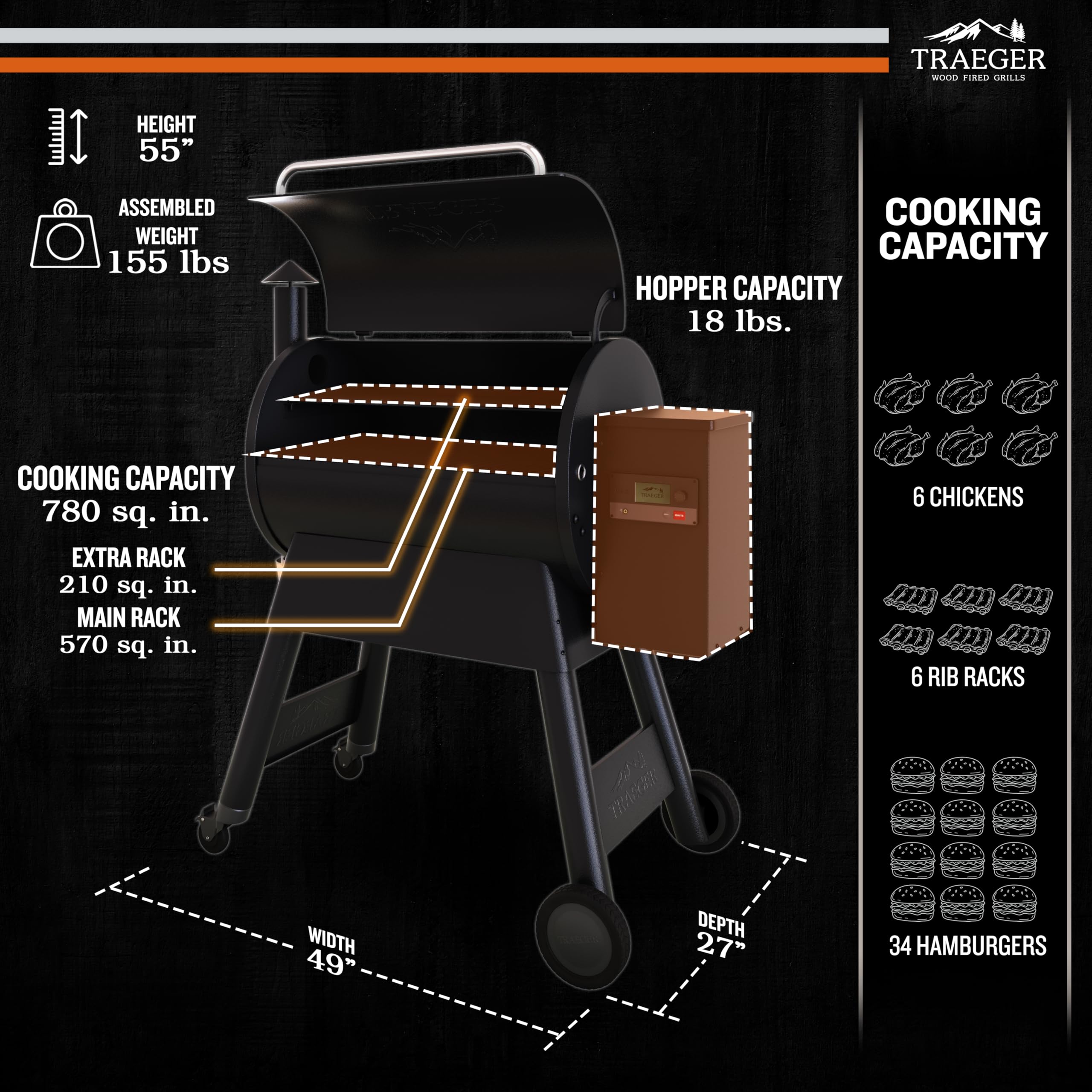 Traeger Pro 780 Wood Pellet Grill & Smoker, 780 Sq In, WiFi
