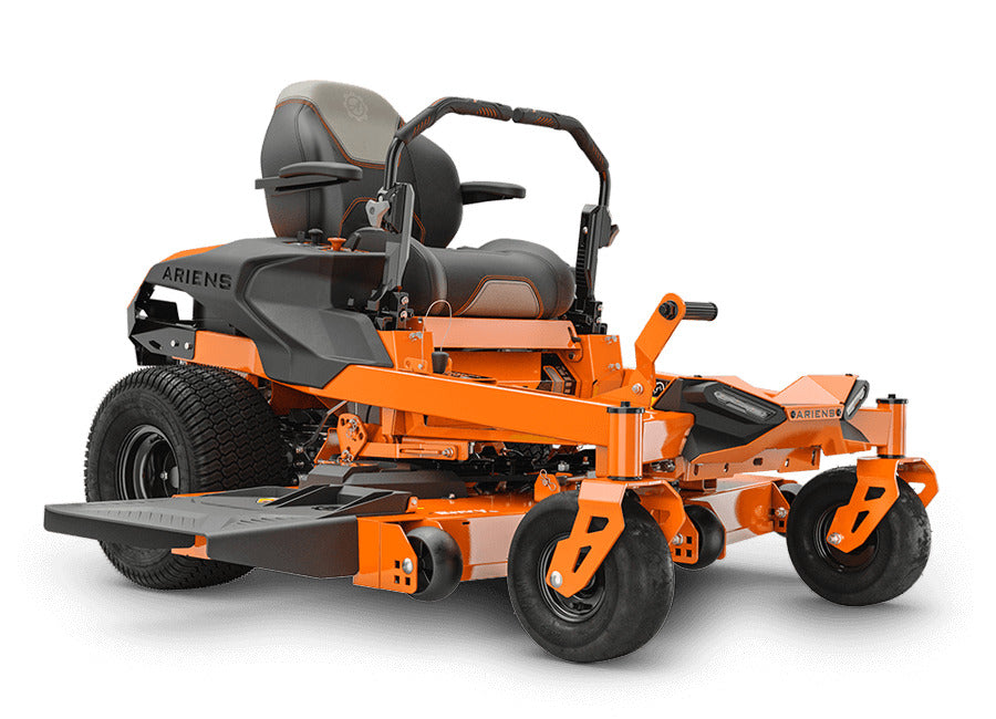 Pillowle IKON 52 zero-turn mower with 52-inch deck and 23HP Kawasaki 726cc engine, shown from the front.