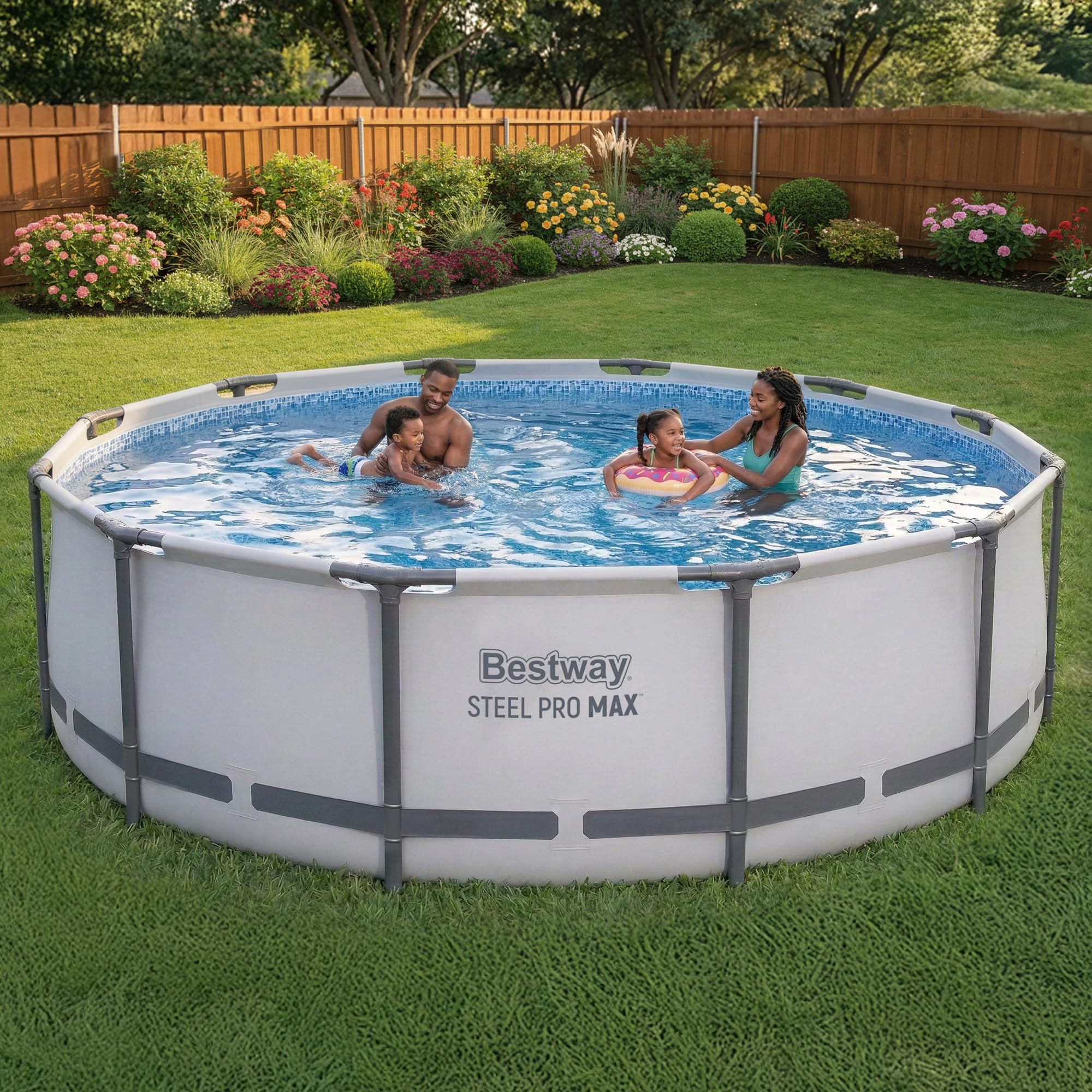 Steel Pro MAX 20ft round above ground swimming pool set with metal frame and filter pump, outdoor family pool by Pillowle.