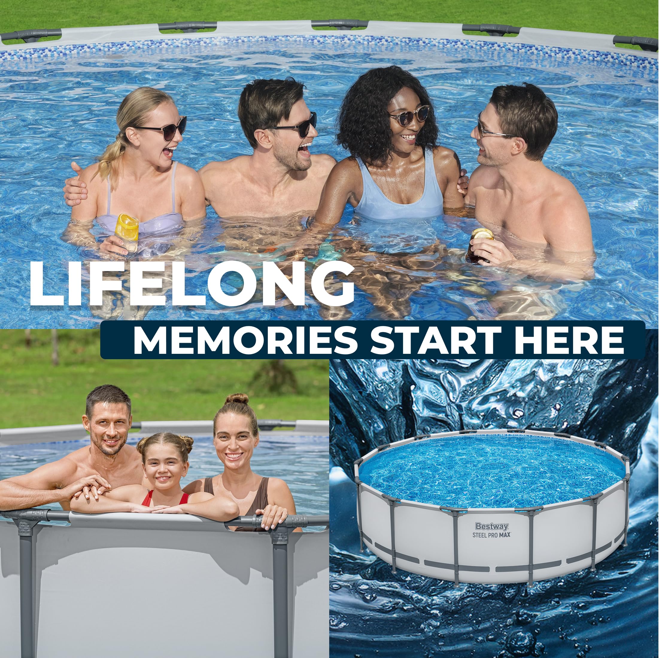 Steel Pro MAX 20ft round above ground swimming pool set with metal frame and filter pump, outdoor family pool by Pillowle.