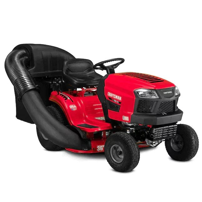 Pillowle Craftsman T100 riding lawn mower with 11.5 HP engine, featuring a wide cutting deck and comfortable seat.