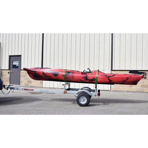 EcoLight single kayak trailer by Pillowle showing lightweight, durable design with secure kayak support and easy-to-maneuver features.