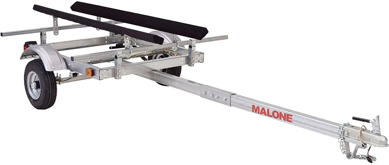 EcoLight single kayak trailer by Pillowle, showing a compact, lightweight trailer designed for transporting one kayak.