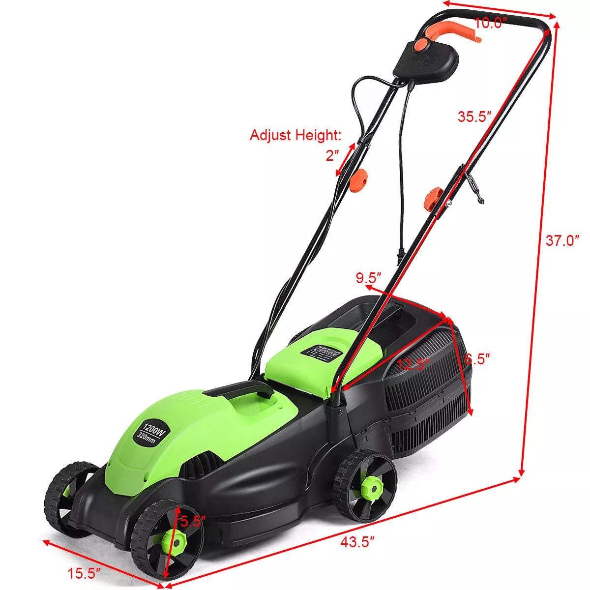 Pillowle 13.5-inch electric corded lawn mower with 12-amp motor, adjustable height, and grass collector for easy yard maintenance.