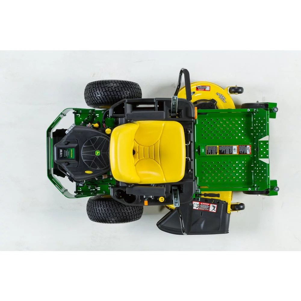 John Deere Z345M zero-turn riding mower with gas engine and dual hydrostatic drive, showing the cutting deck and control panel.