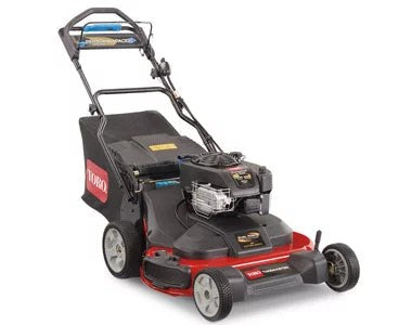 Pillowle Toro TimeMaster lawn mower with 223cc engine and electric start, showing the cutting deck and handle.