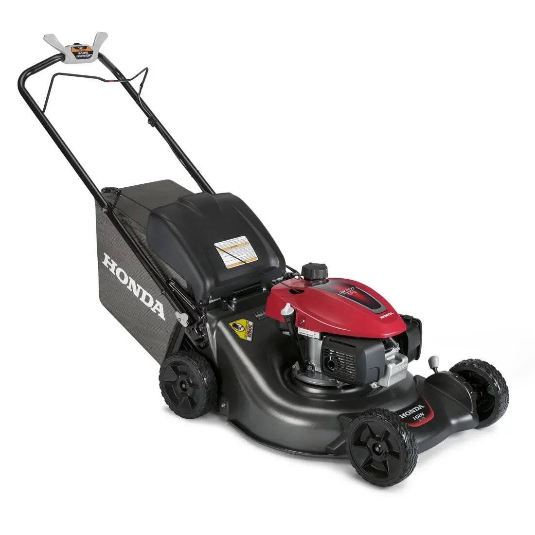 Pillowle HRN216VKA 21-inch gas self-propelled lawn mower with GCV170 engine and smart drive, shown on a grassy lawn.